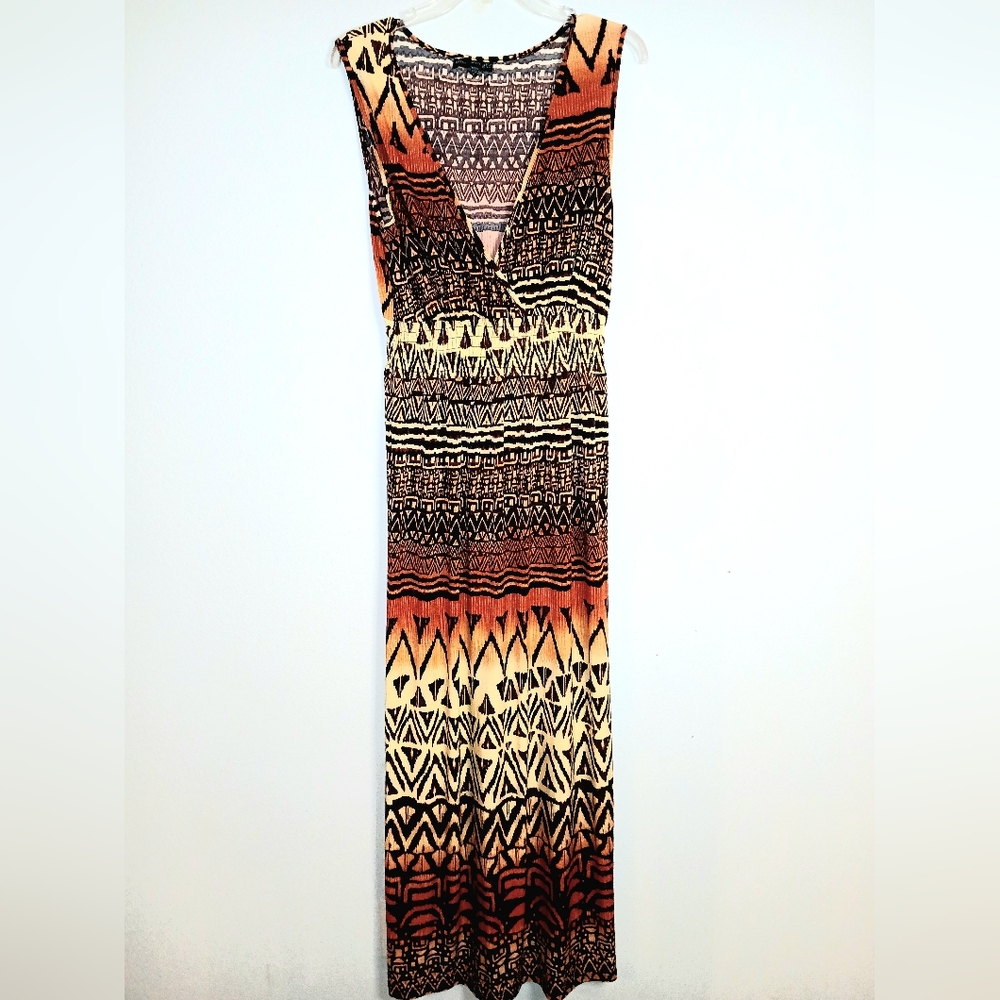 Mlle Gabrielle Tribal Pattern Maxi Dress - Black, Brown, Orange